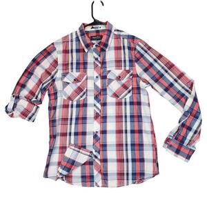 Eighty Eight Platinum M Button Up Shirt Men Plaid Red White Blue Western Cowboy